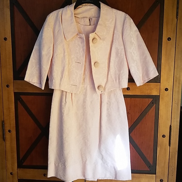 Vintage Dresses & Skirts - Vintage jacquard dress and jacket set pink 10